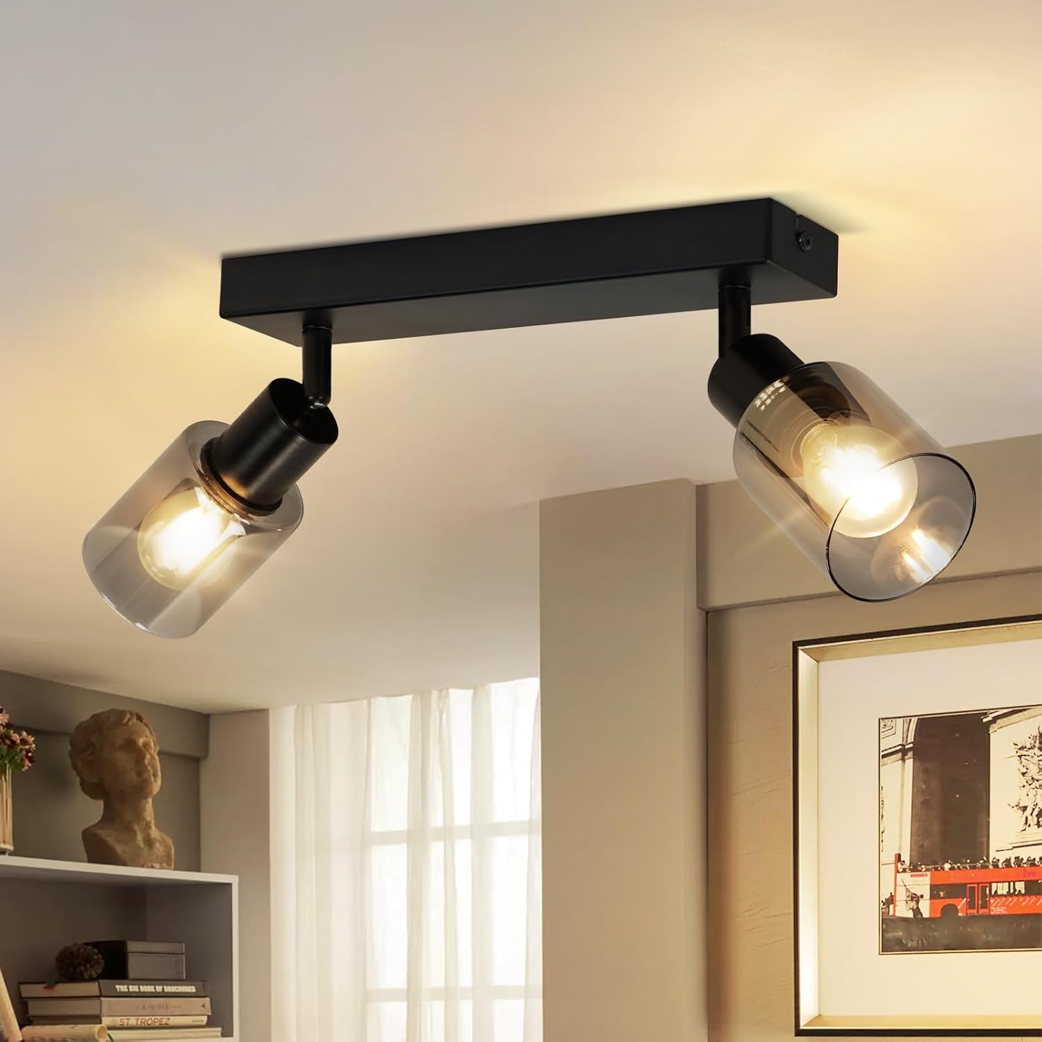 ZMH Industrialny, czarny reflektor sufitowy E14 z dwoma źródłami światła. Lampa sufitowa do salonu.