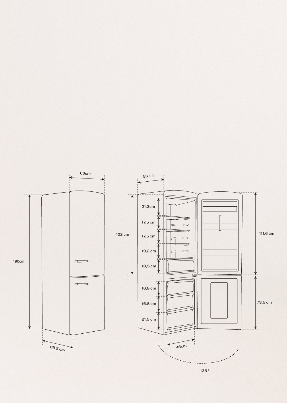 CREATE - FRIDGE STYLANCE 330L - Réfrigérateur combiné de style rétro- Blanc cassé - 8