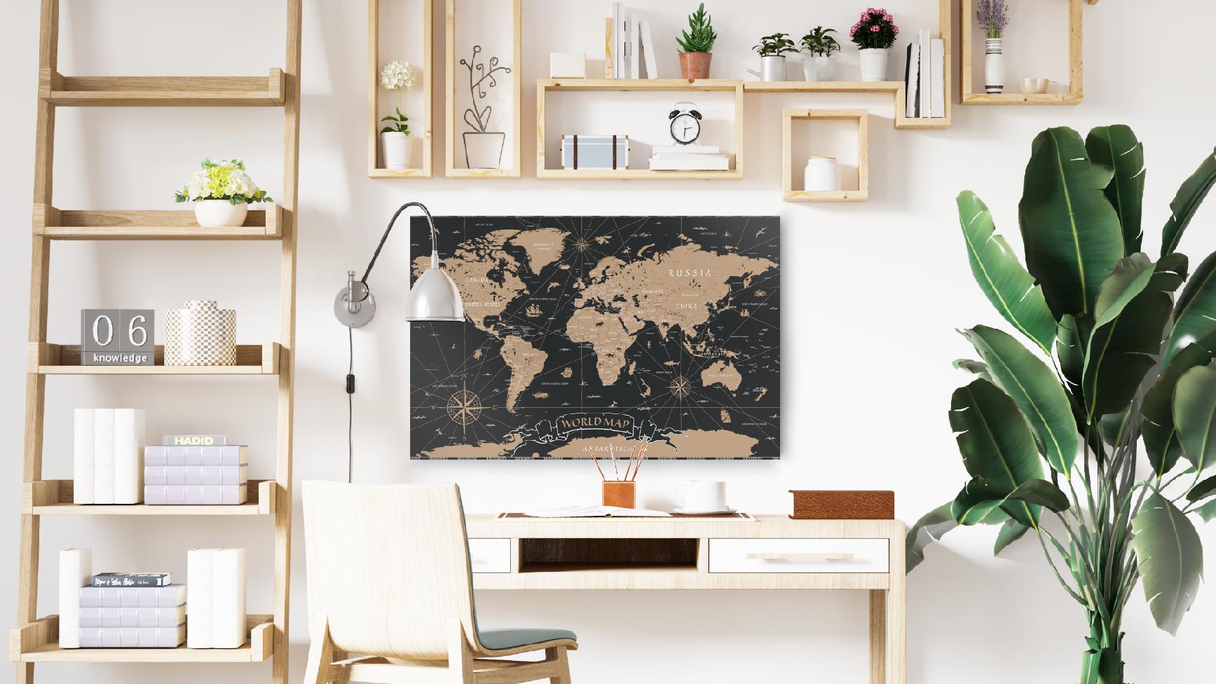 Tableau Magnétique en Métal Motif Carte du Monde Noir Vintage 90x60cm, MetalBoards pour tout type d'Aimants - 2