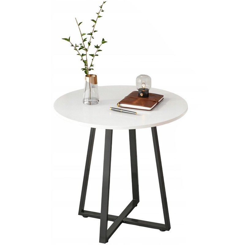 Stolik kawowy okrągły industrialny ława salonu loft biały nowoczesny 80 cm