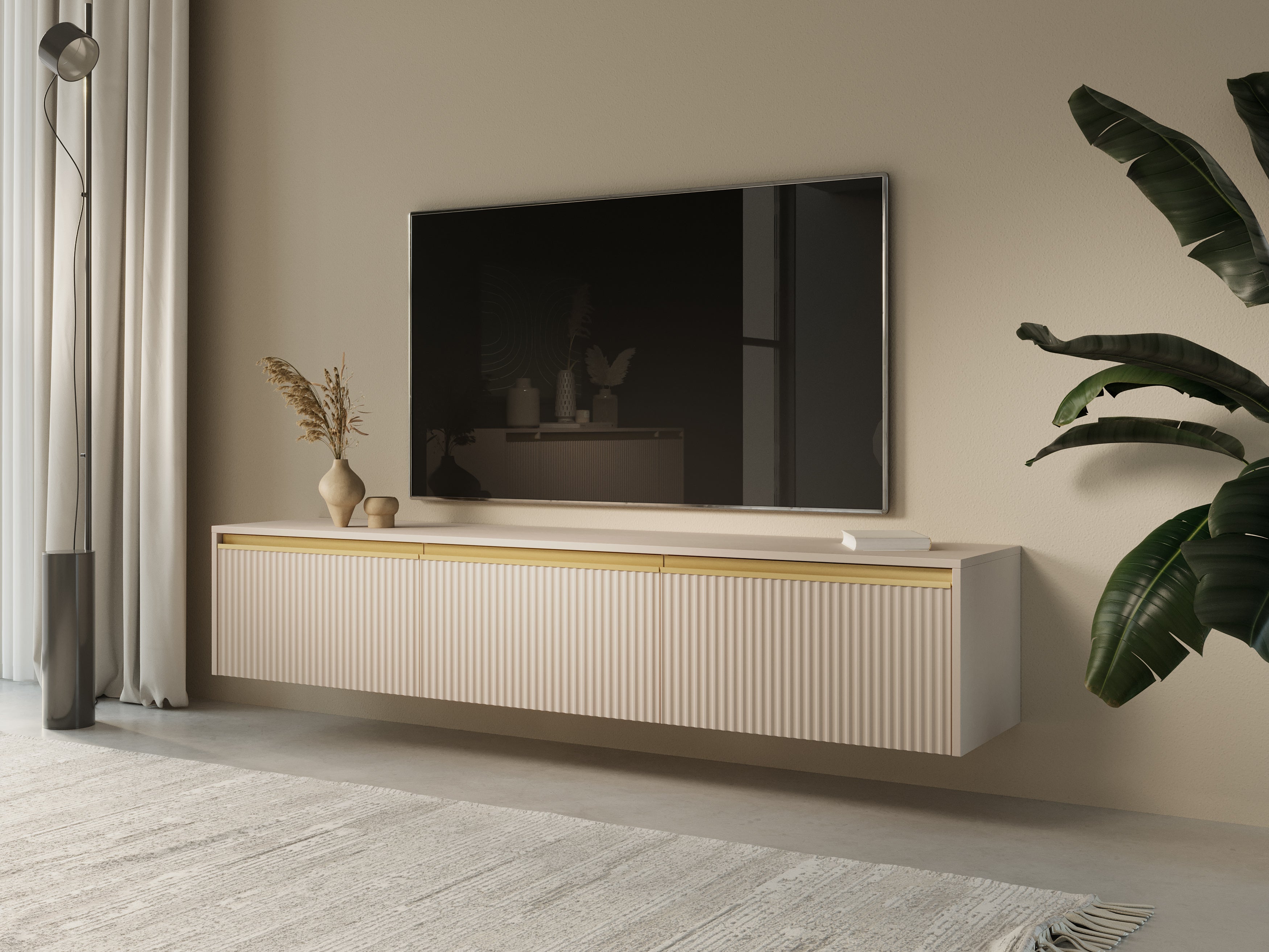 Szafka RTV: 3 drzwi, 3 półki, beż piaskowy, 181,5 x 42 x 39 cm - 3