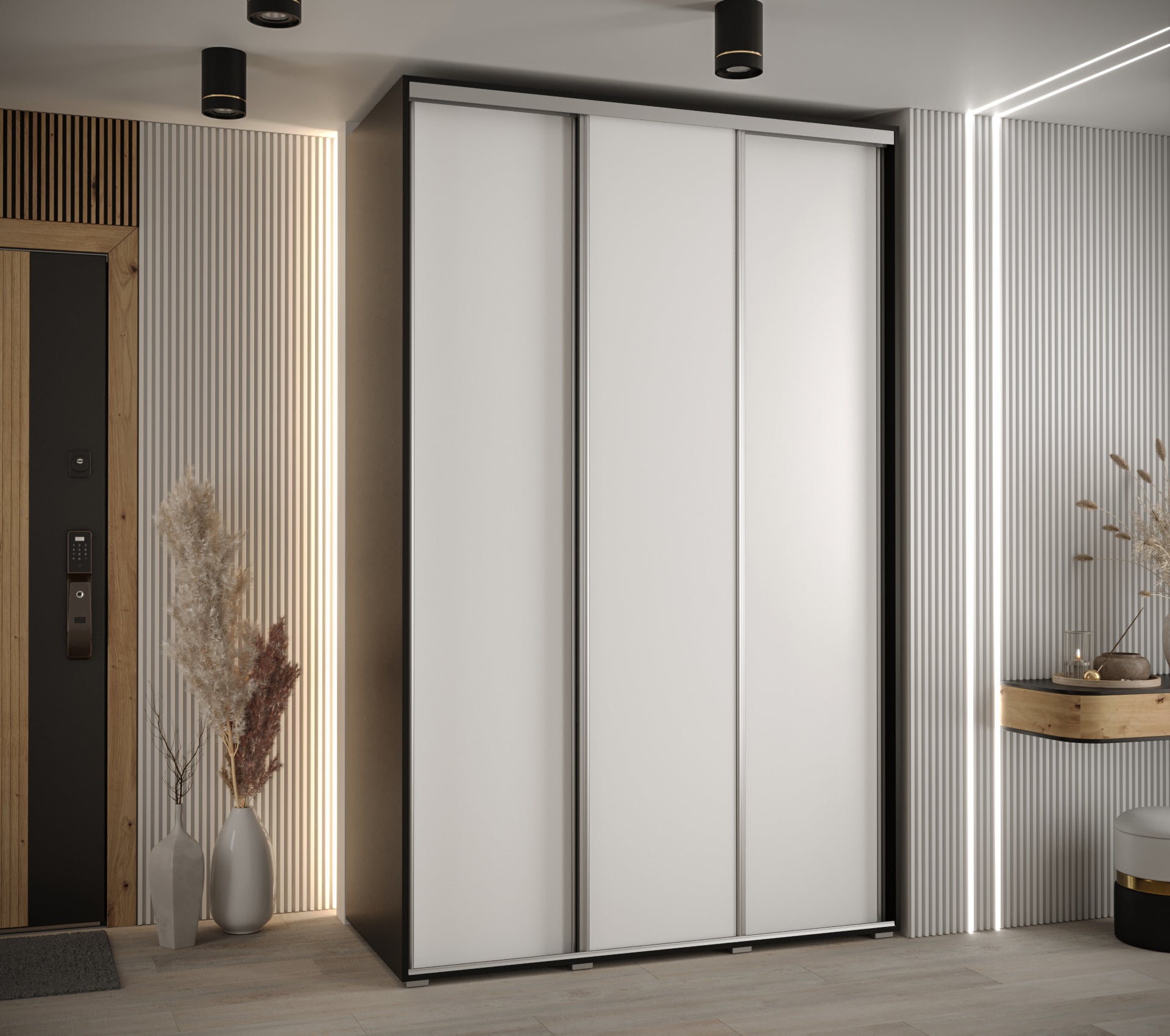 Szafa przesuwna wysoka Davos 1 160 x 45 x 235,2 cm czarny + biały + u. srebrny - Abiks Meble - 2