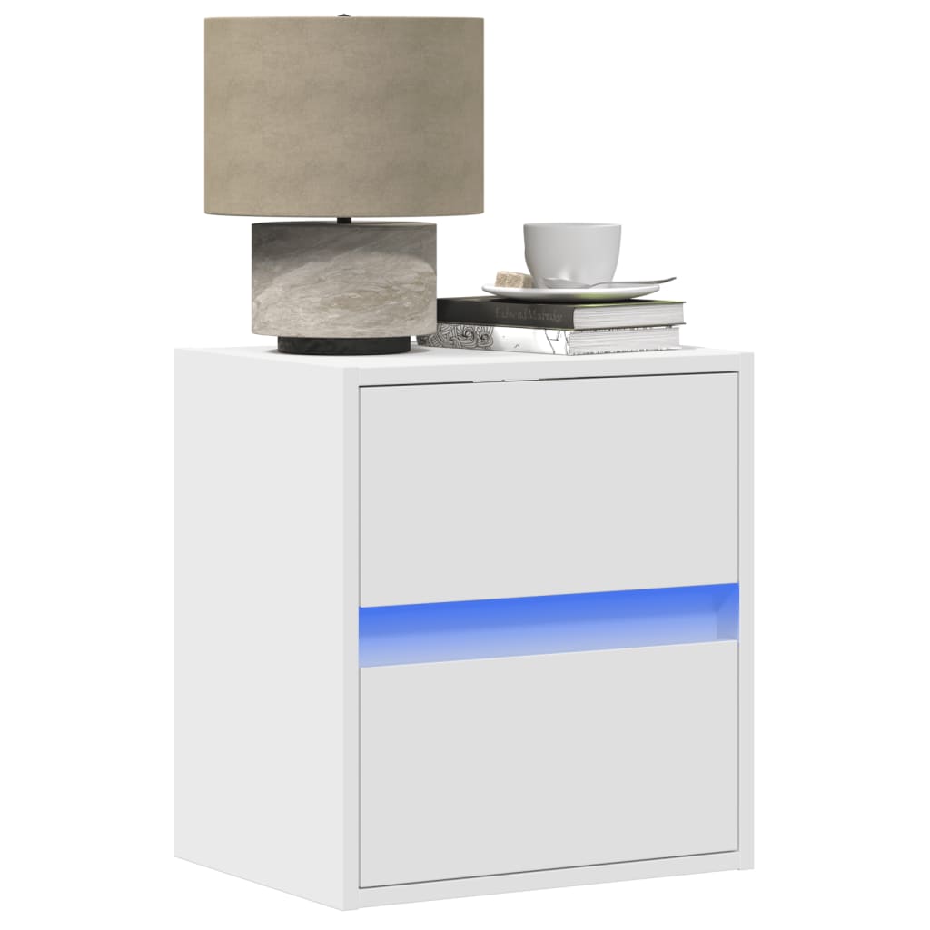 Set Di 2 Comodini Con Luci LED RGB E 2 Cassetti, Finitura Lucida Bianca, Regolabili Con Telecomando, Per Camera Da Letto E Soggiorno - 4