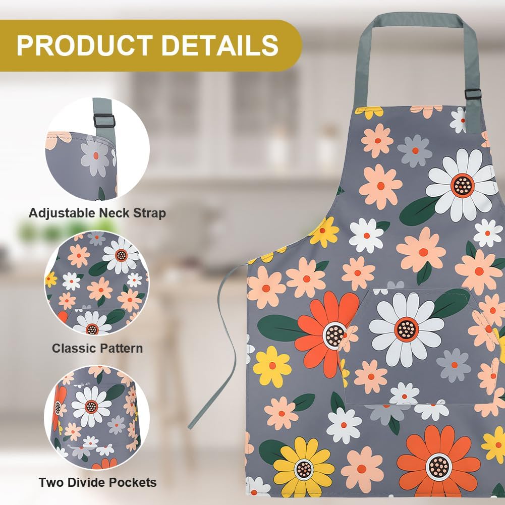 Confezione da 2 grembiuli da cucina, impermeabili e con bottoni automatici regolabili, dotati di 2 tasche. - 4