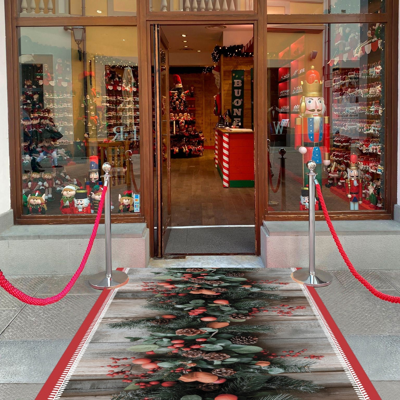 Tappeto Passatoia Natalizio In Feltro Rosso - 40m X 1m, Antiscivolo, Con Stampe Natale | Per Eventi, Negozi, Casa