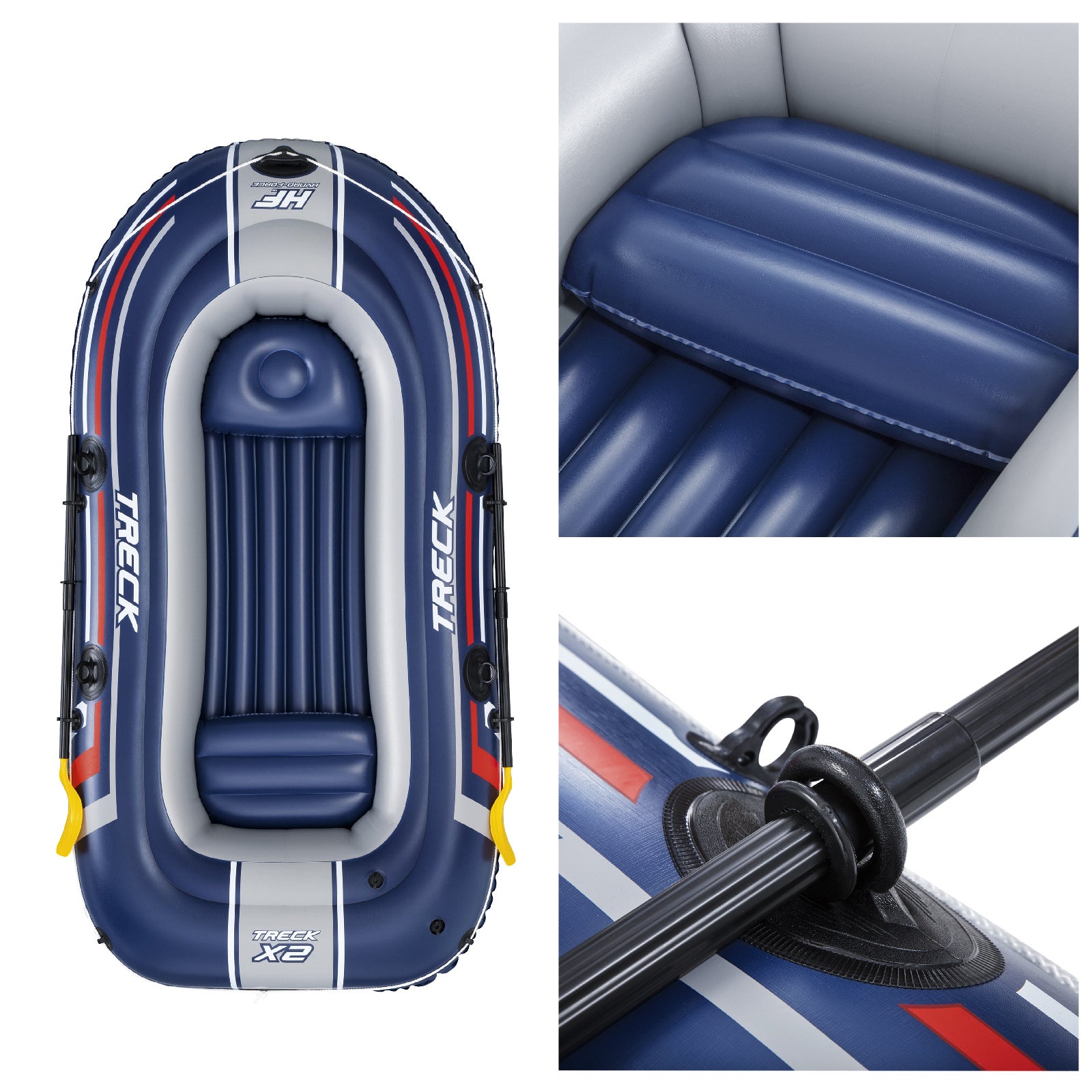 Bateau gonflable pour 2 adultes et 1 enfant Bestway Hydro-Force Treck X2 255 x 127 x 36 cm, avec 2 rames et une pompe à pied incluse - 7