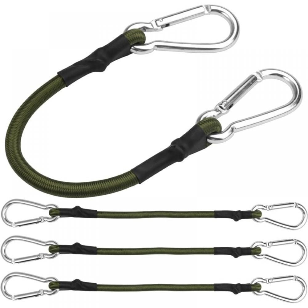 Zestaw 4 linek bungee o długości 60 cm z karabińczykiem do plandek, namiotów i toreb kempingowych