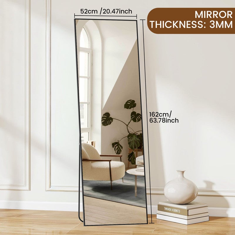 Specchio a figura intera, 162 x 52 cm, specchio autoportante con supporto, specchio quadrato a figura intera, nero, autoportante o inclinabile. - 2