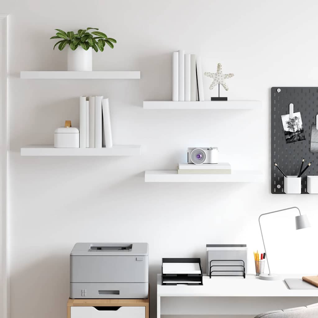 Lot de 4 étagères murales - Fixation invisible - MDF et métal - Blanc ...