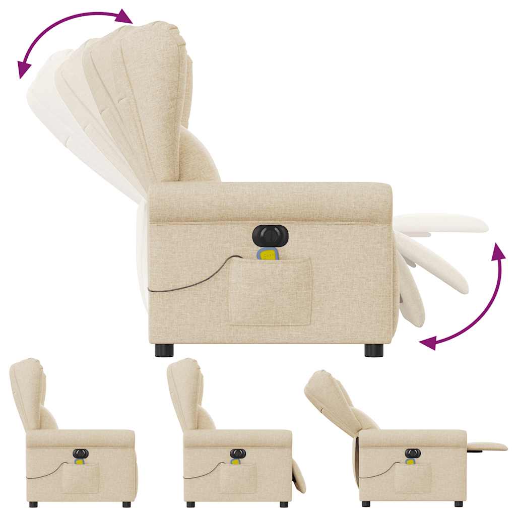 Fauteuil inclinable de massage | Fauteuil de relaxation | Chaise de relaxation électrique crème tissu CFW129224 - 7