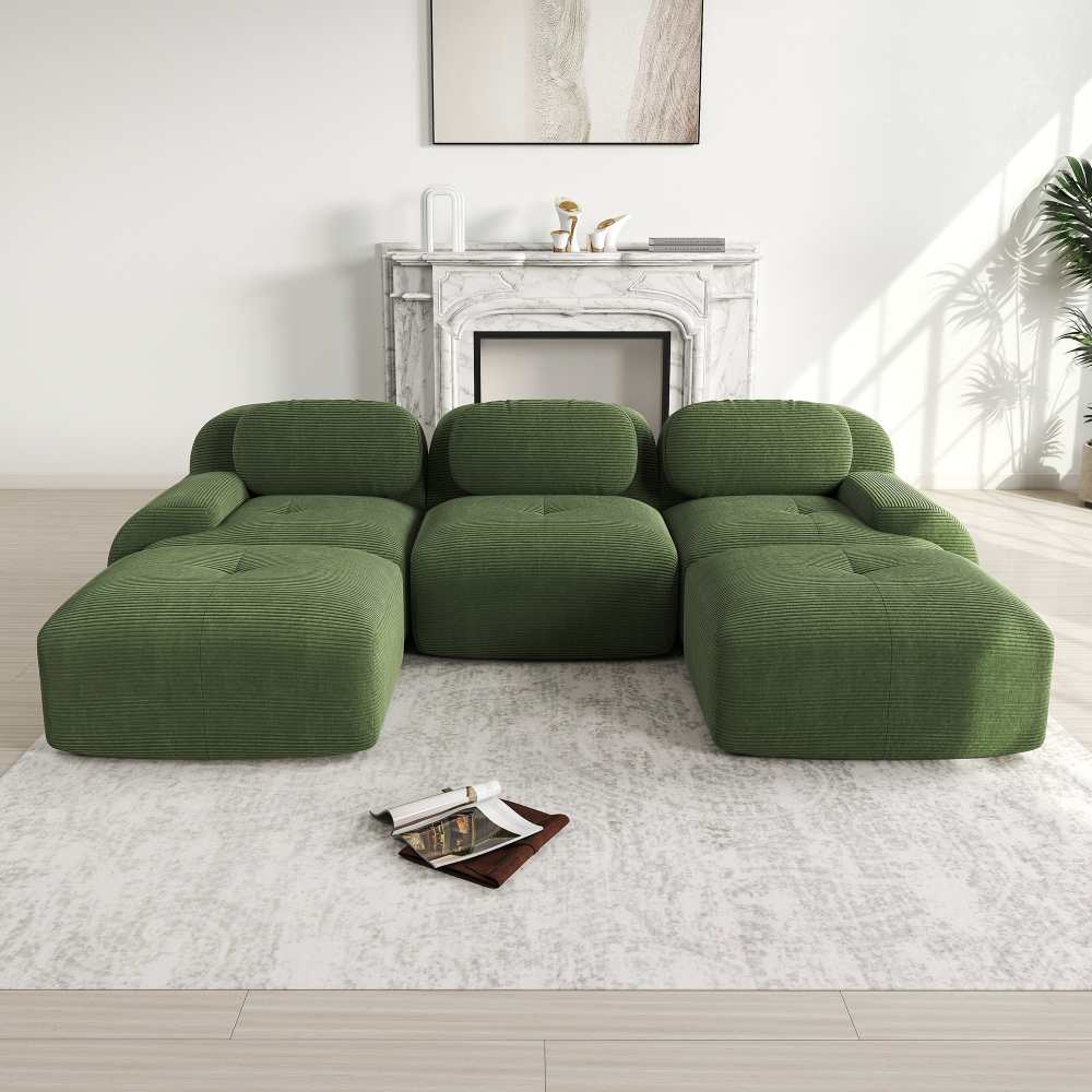 Modułowa sofa w kształcie litery U z najwyższej jakości sztruksu, antypoślizgowa, przyjazna dla zwierząt, z pianki o wysokiej elastyczności 32D