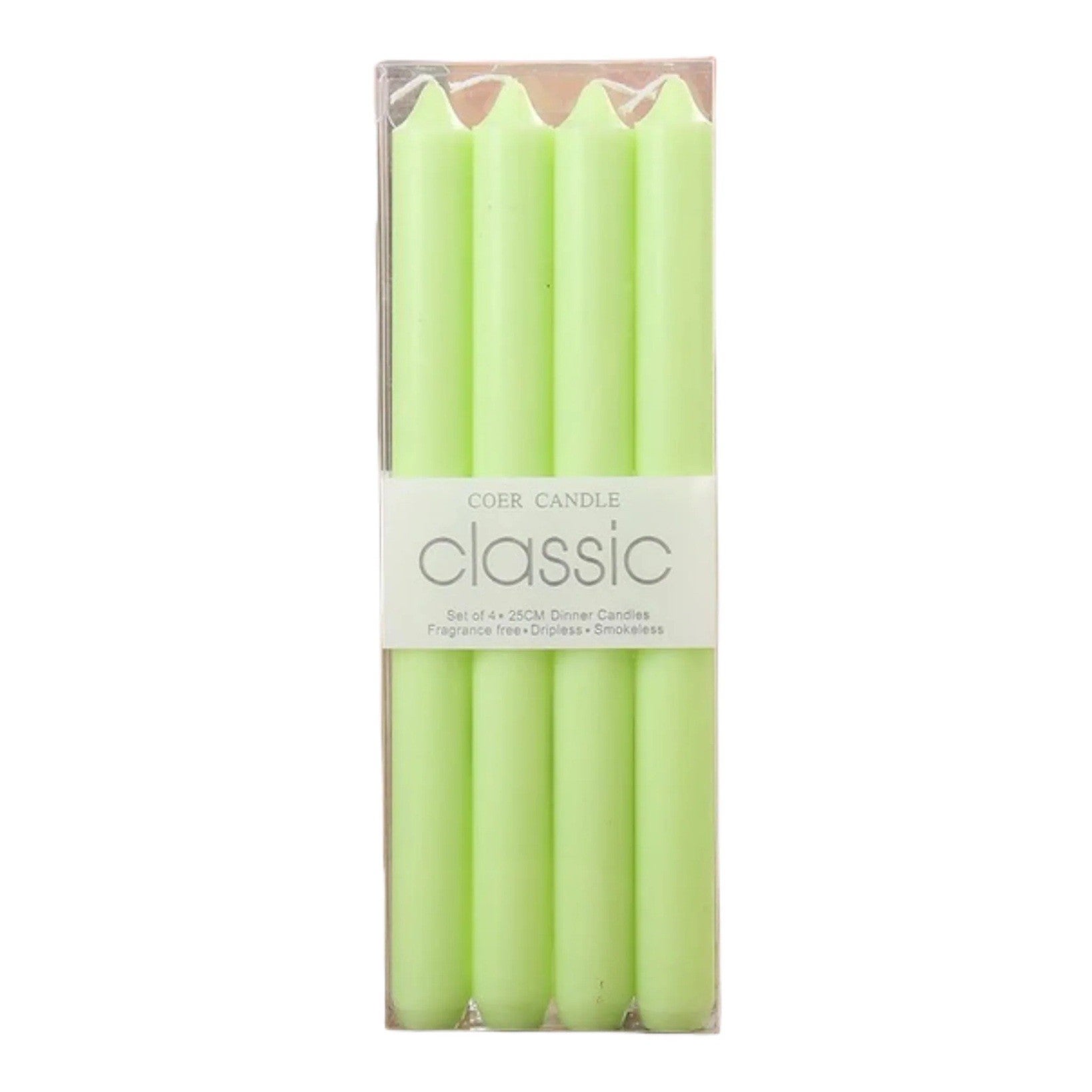 Set 4 lumanari Flippy pentru masa, fara miros, parafina, verde, 2.2 x 25 cm 4buc