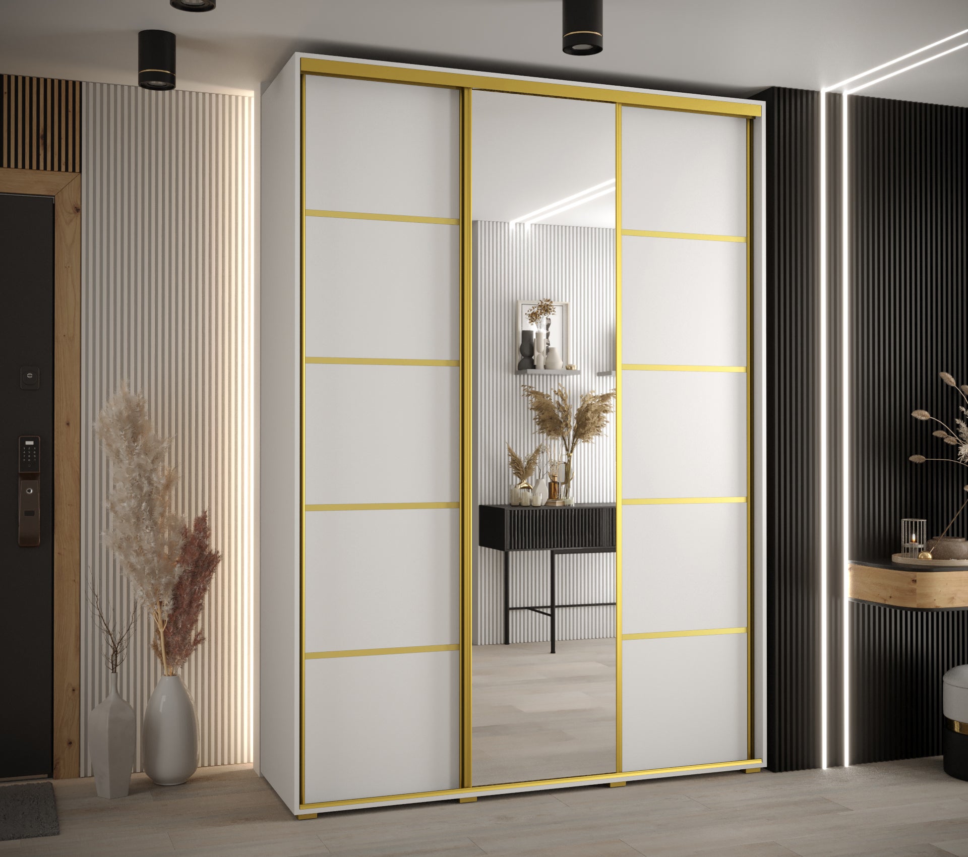 Szafa przesuwna z lustrem wysoka Davos 5 170 x 60 x 235,2 cm biały + biały + u. złoty - Abiks Meble - 2
