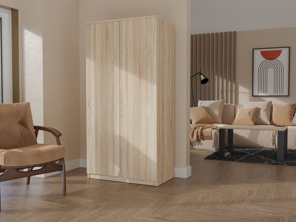 ESME - Armoire double style scandinave chambre à coucher - 90x50x180 - 2 portes - Dressing - Sonoma - 6