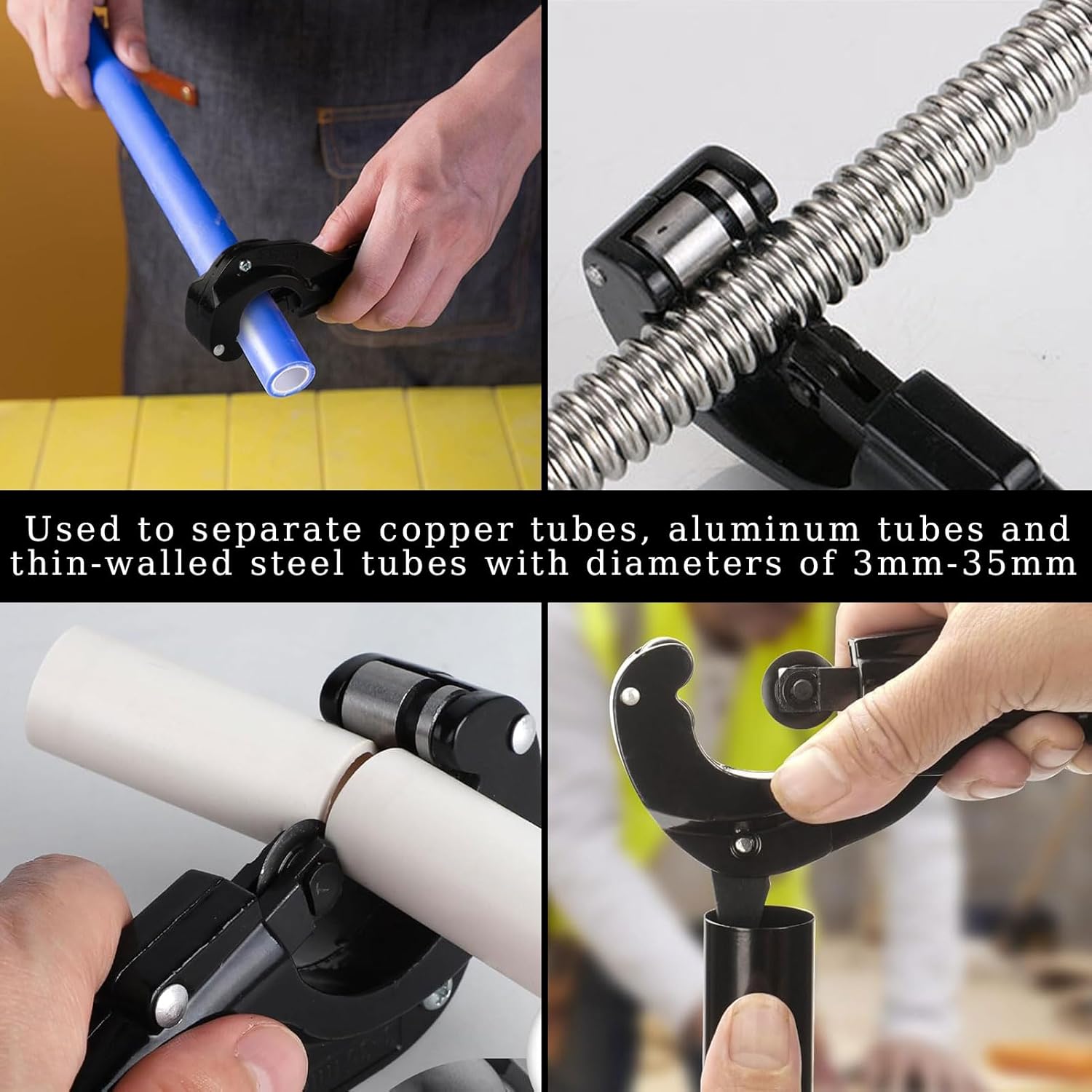 Tagliatubi in rame 3-35 mm con utensile sbavatore e 3 rotelle di taglio di ricambio, tagliatubi di precisione, per tubi in rame e alluminio (nero) - 5