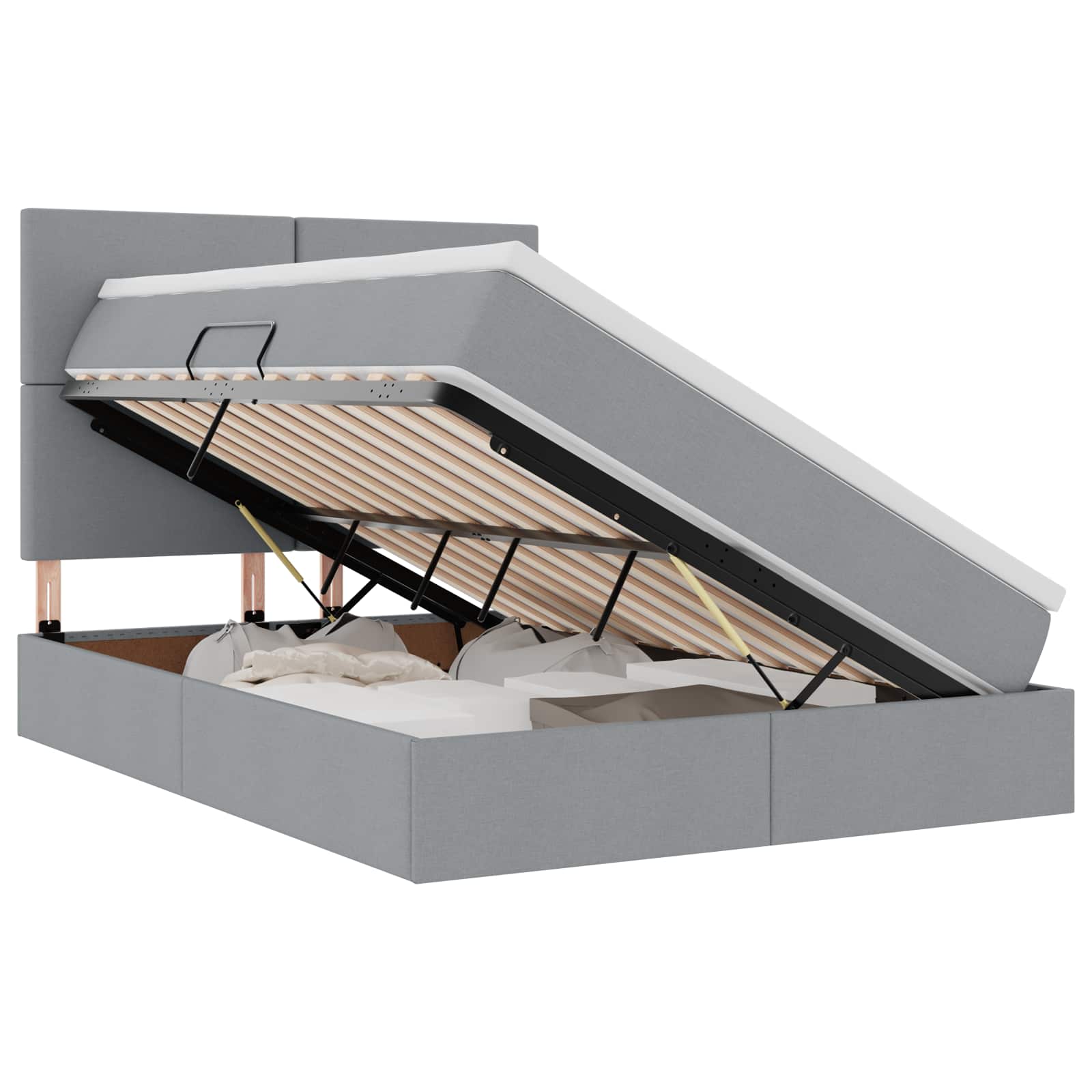 Lit avec rangement et matelas gris clair 140 x 200 cm tissu - 2