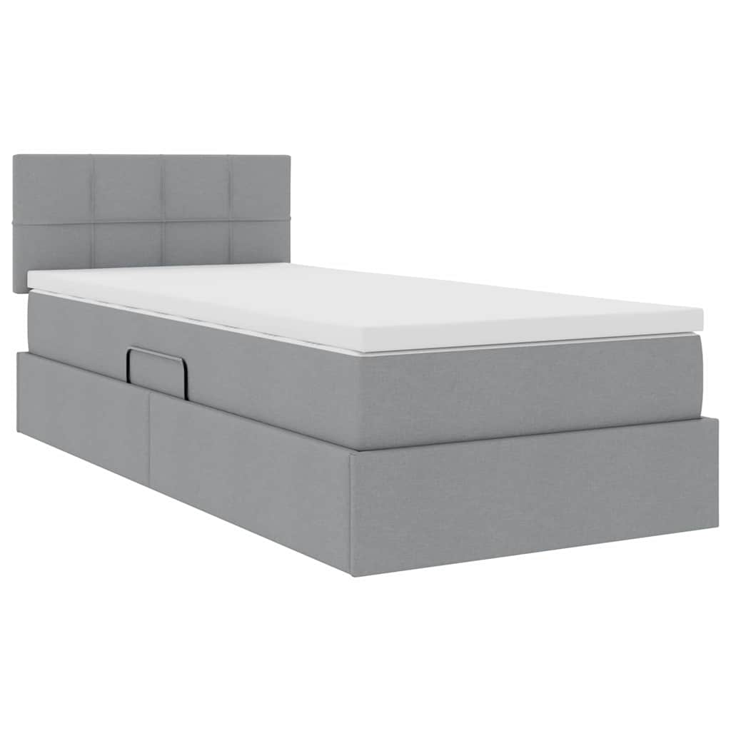 Lit avec rangement et matelas gris clair 90 x 190 cm velours - 5