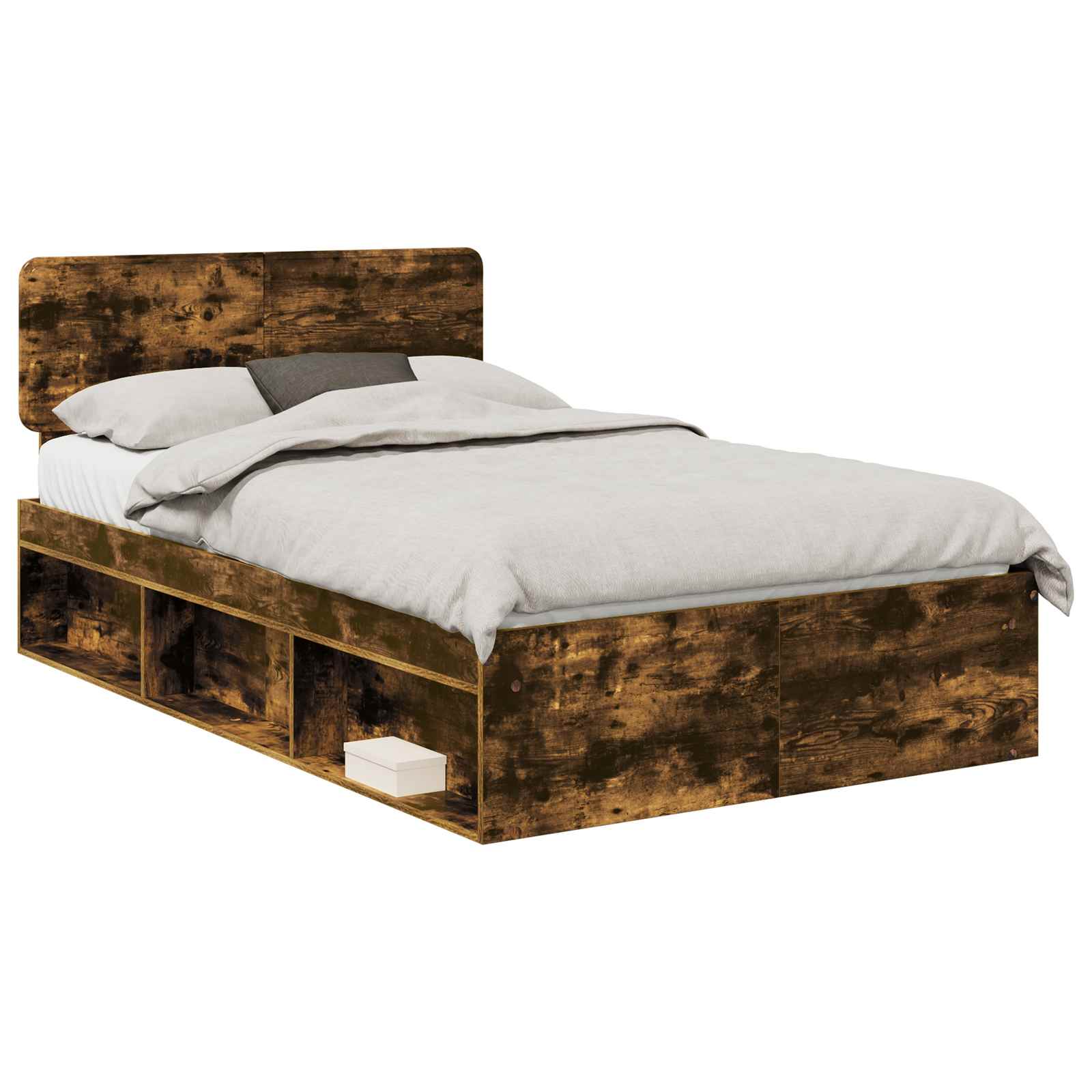 Cadre de lit chêne fumé en pin massif, pour la chambre, 135 × 190 cm - 2