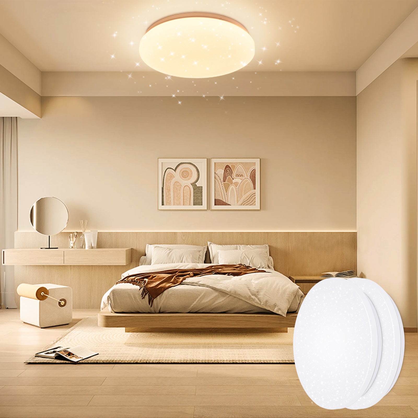 LOVHAUS Zestaw 2 Ø28CM Lamp Sufitowych LED Z Regulacją Jasności I Pilotem 3.000K-6.500K, 24W Lampa Gwiaździste Niebo Z Timerem Do Sypialni, Salonu