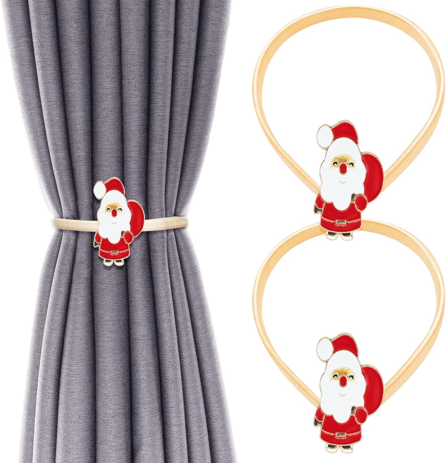 Embrasses Pour Rideaux De Noël - 2 Pièces Bonhomme De Neige Et Père Noël - Attaches Réglables Décoratives