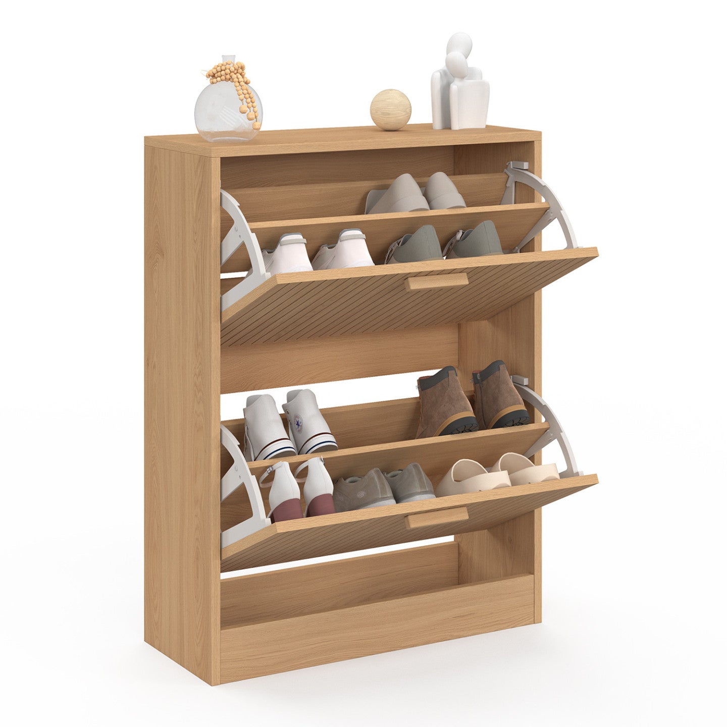 Meuble à chaussures 12 paires JULIETTE 2 portes lattes tasseau bois coloris chêne - 4