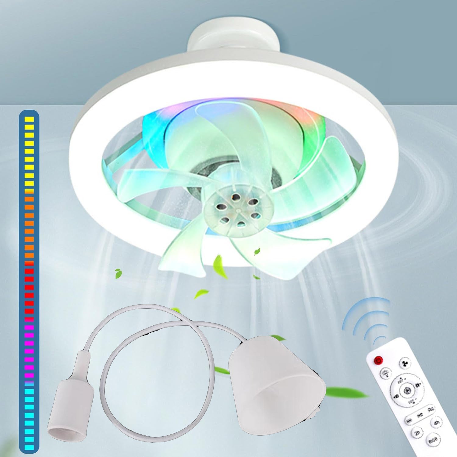 Oświetlenie wentylatora LED 48 W, ściemnialne światło trójkolorowe, z pilotem i 1-metrowym kablem wiszącym, oświetlenie wentylatora RGB