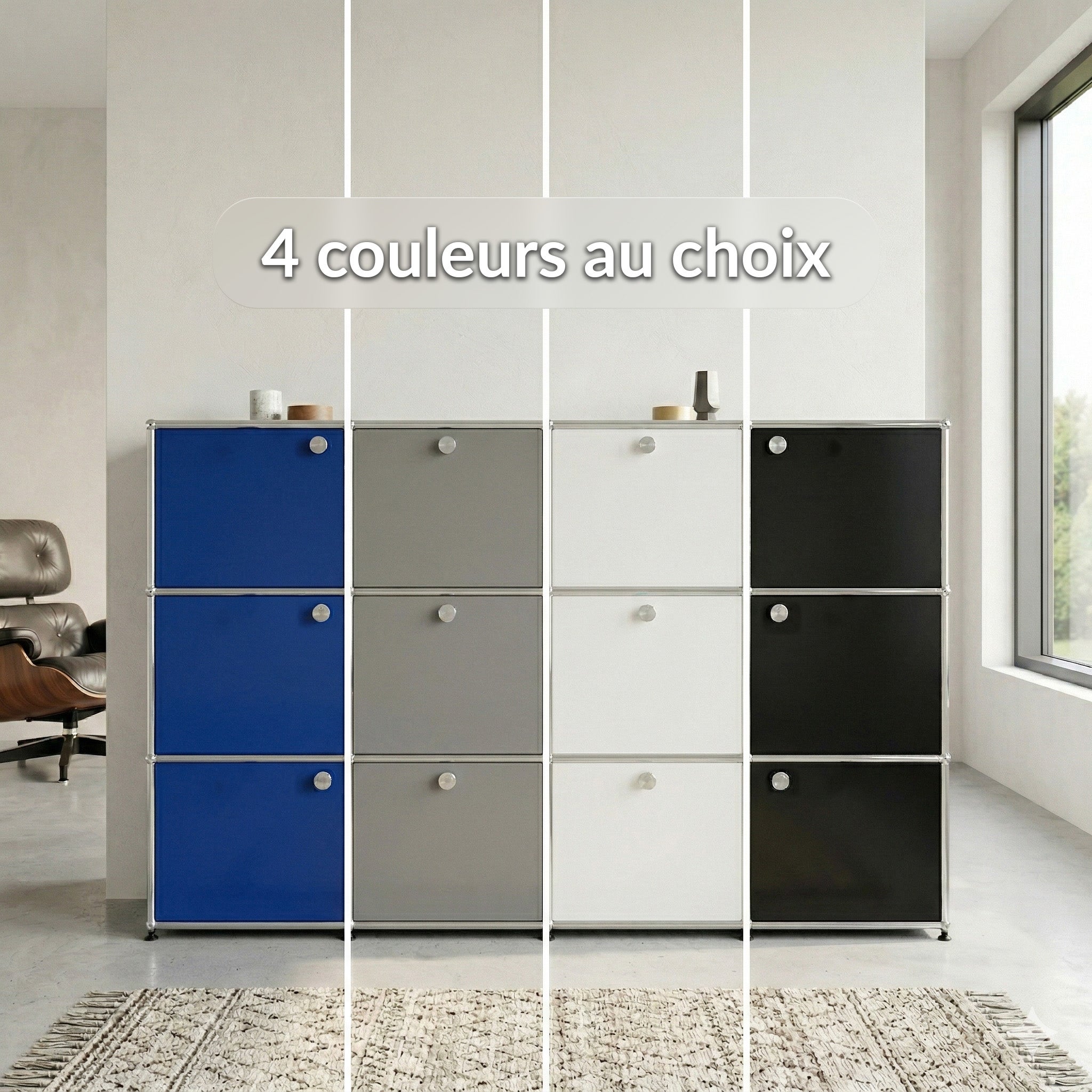 Étagère métal chromé design épuré, Concept Epuré MK-129, Buffet 3 compartiments verrouillables,Blanc - 6