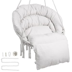 VEVOR Fauteuil suspendu, 150 kg, chaise suspendue pivotante macramé, coussin, matériel montage, corde en coton, chaise relax à franges, pour chambre