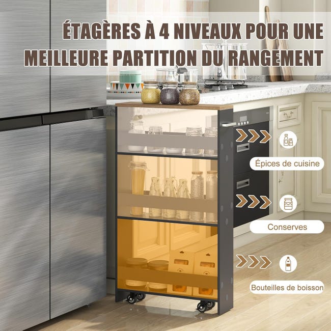 Carrello Da Cucina Stretto A 3 Ripiani – 38x12x62 Cm, Bianco, Con Ruote E Ganci, Salvaspazio Per Bagno, Cucina, Ufficio