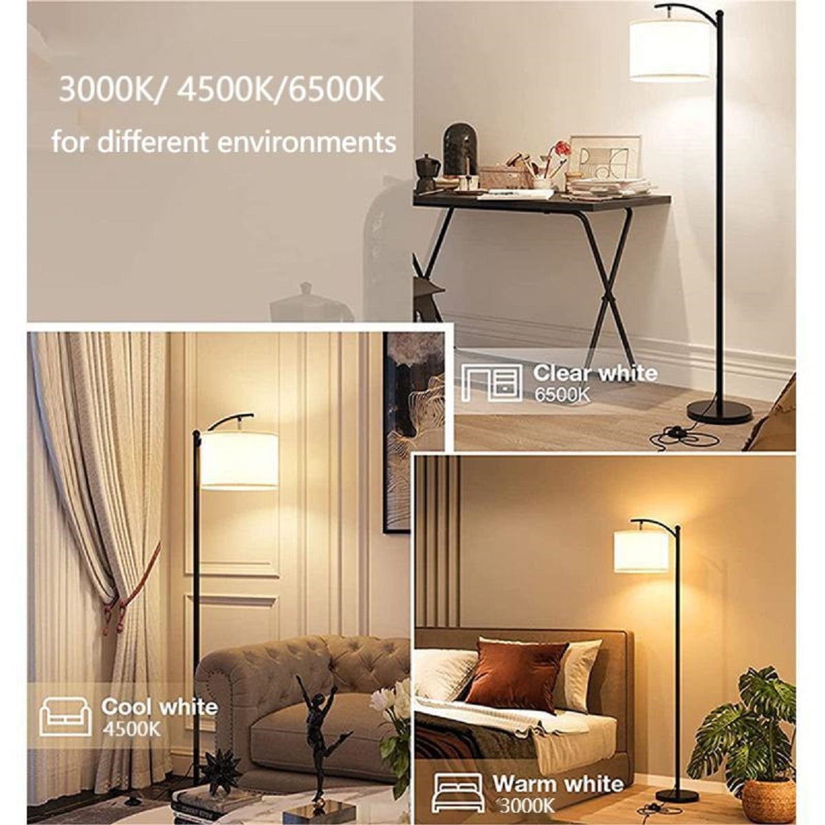 Lampadaire LED pour salon, lampadaire moderne avec abat-jour, lampes hautes avec interrupteur au pied, 3 températures de couleur (ampoule E27 incluse) - 2