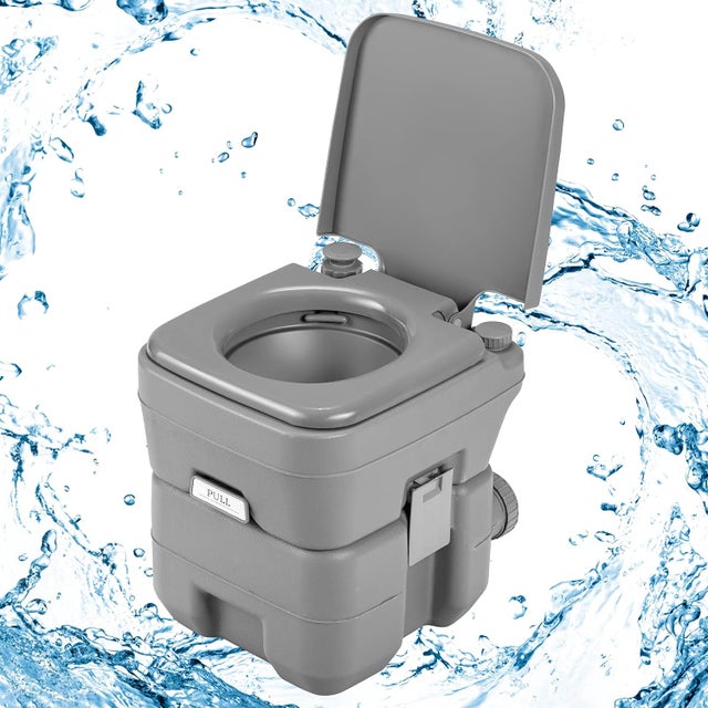 20L Przenośna Toaleta WC, 41 x 35 x 41 cm, Chemiczna, Mobilna, z HDPE, do Kempingu, Przyczepy Kempingowej, Szpitala, Podróży, Szara