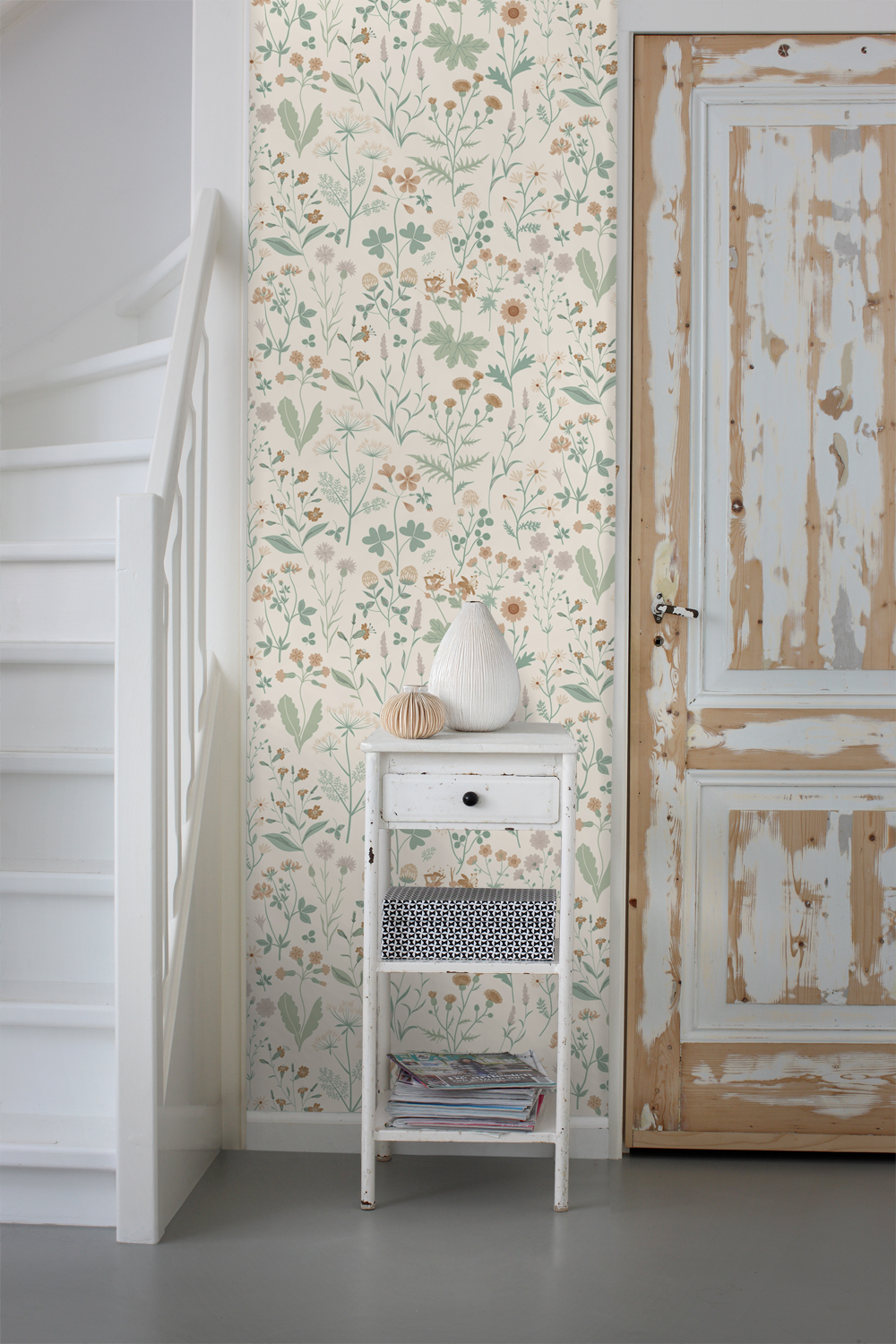 Papier peint fleurs des champs vert, terracotta et violet - 53 cm x 10.05 m - ESTAhome - 3