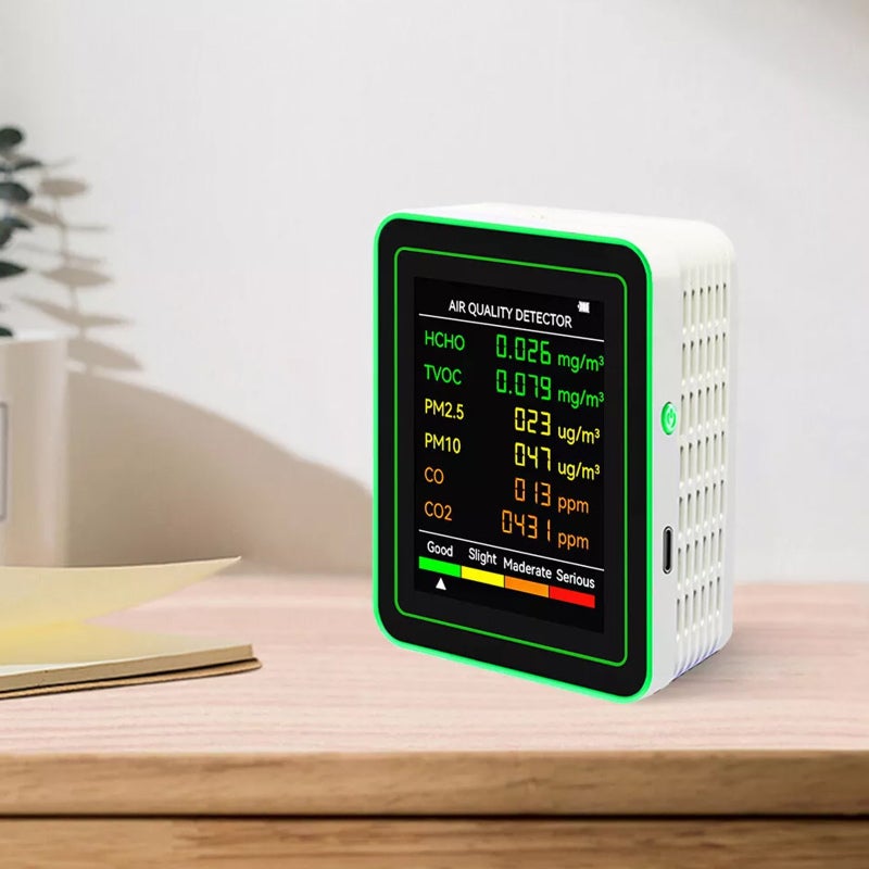 Monitor de calidad del aire 6 en 1, medidor de CO2, PM2.5, PM10, HCHO, TVOC, CO, detector de formaldehído con pantalla LCD y analizador de gases - 2
