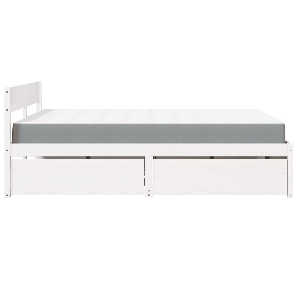 Lit avec tiroirs et matelas blanc 160 x 200 cm en bois massif de pin - 5