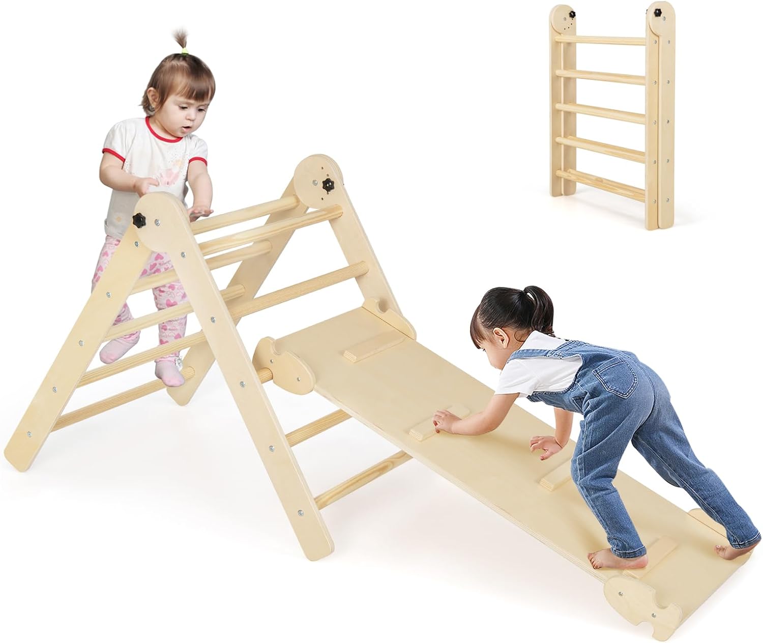Rampe D’Escalade & Toboggan 2 En 1 En Bois – 7 Prises, Réversible, Pour Triangle Pikler, Enfant 2 Ans+ - 10