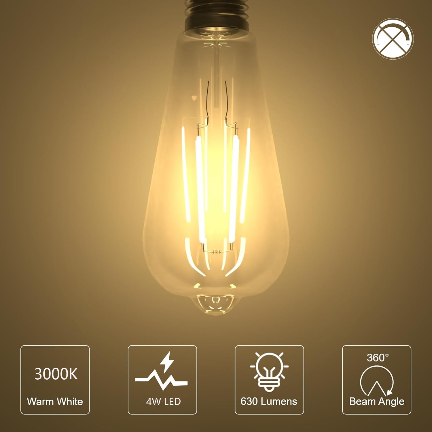 COMELY Ampoules LED Filament ST64 Ambre 4W E27, Lot de 6, Lumière Chaude 3000K, Ampoule Vintage Déco pour Suspension, Plafonnier et Lampe Intérieure - 3