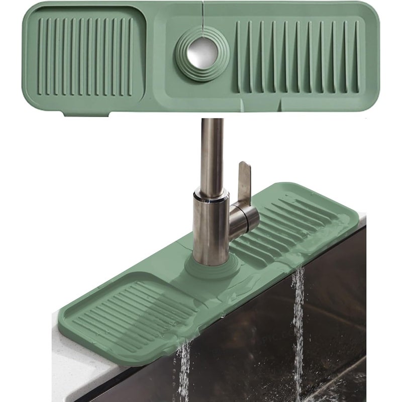 Mata silikonowa pod kran 45 * 15 cm, łapacz rozchlapywanego kranu, mata do osuszania kranu, podkładka do osuszania wody w kuchni (zielona)