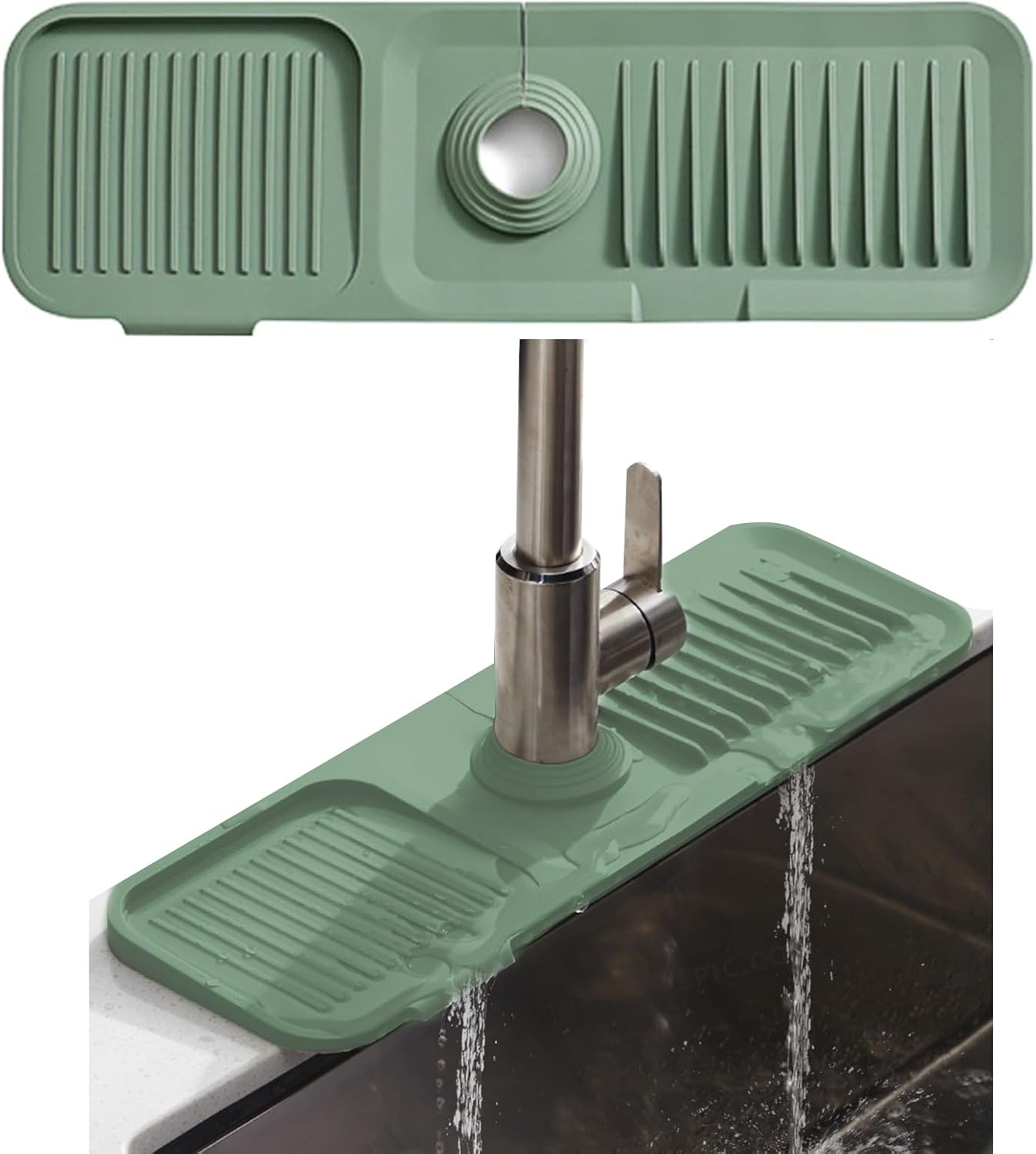 Mata silikonowa pod kran 45 * 15 cm, łapacz rozchlapywanego kranu, mata do osuszania kranu, podkładka do osuszania wody w kuchni (zielona)