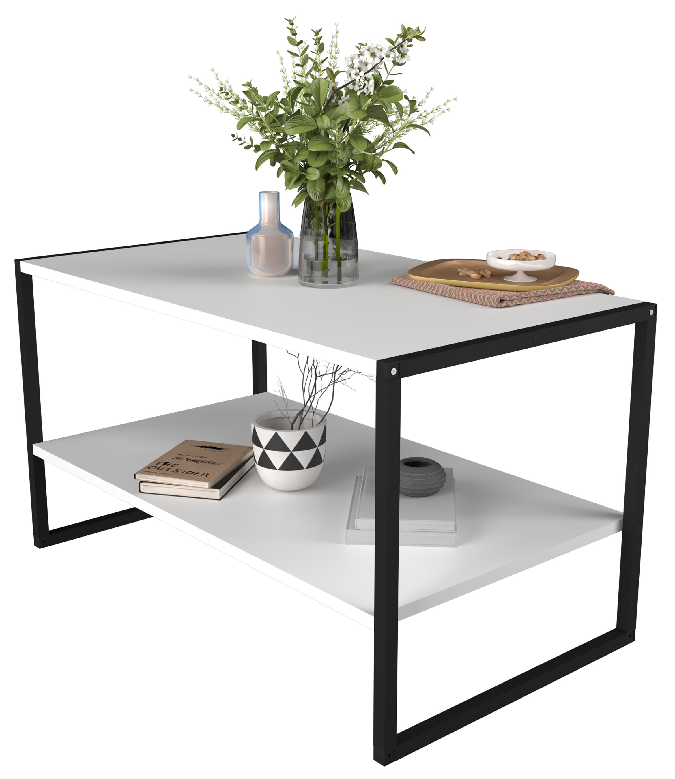 VCM Stół boczny i stolik kawowy Insasi Biały H. 50 x B. 90 x T. 50 cm
