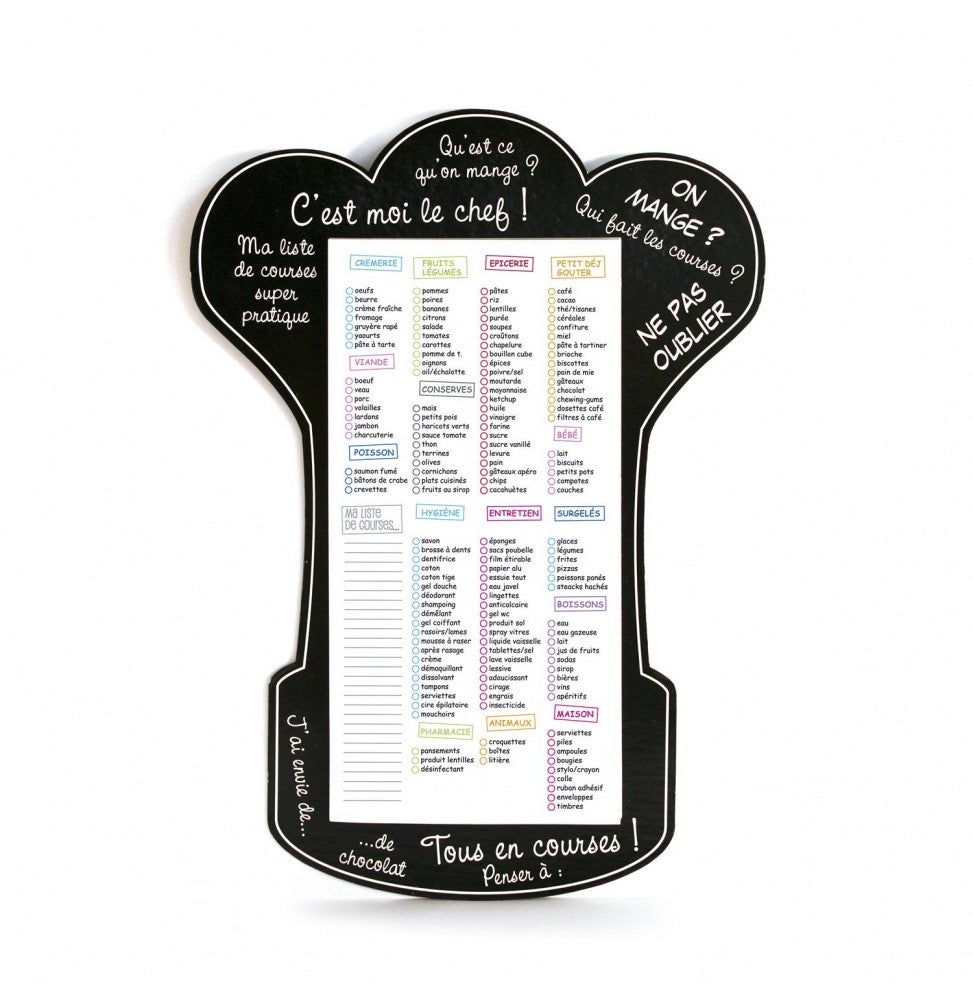 Tableau - Mémo - Liste de courses - Aimanté - A fixer sur le frigo - Feuilles détachables - 5