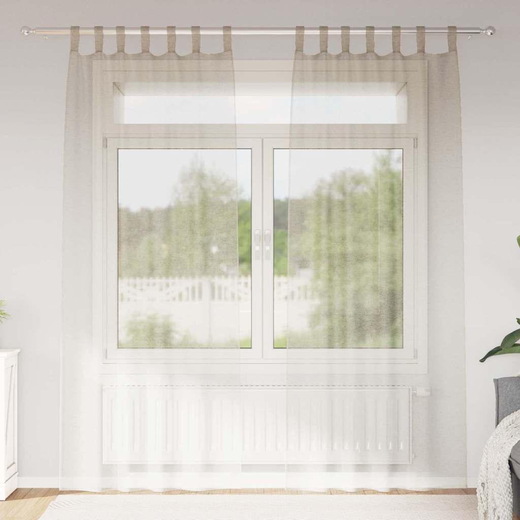 Firany Voile z zasłonami 2 pcs piaskowy 225 x 140 cm Poliester vidaXL