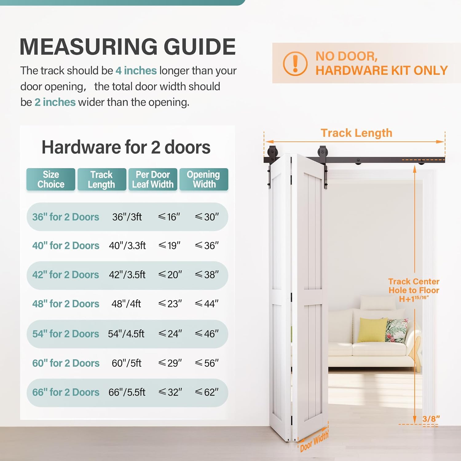 3.3FT/100CM Porte Coulissante Pliante Intérieur Noir Rail Kit 2x46CM Installation Facile Sans Porte - 4