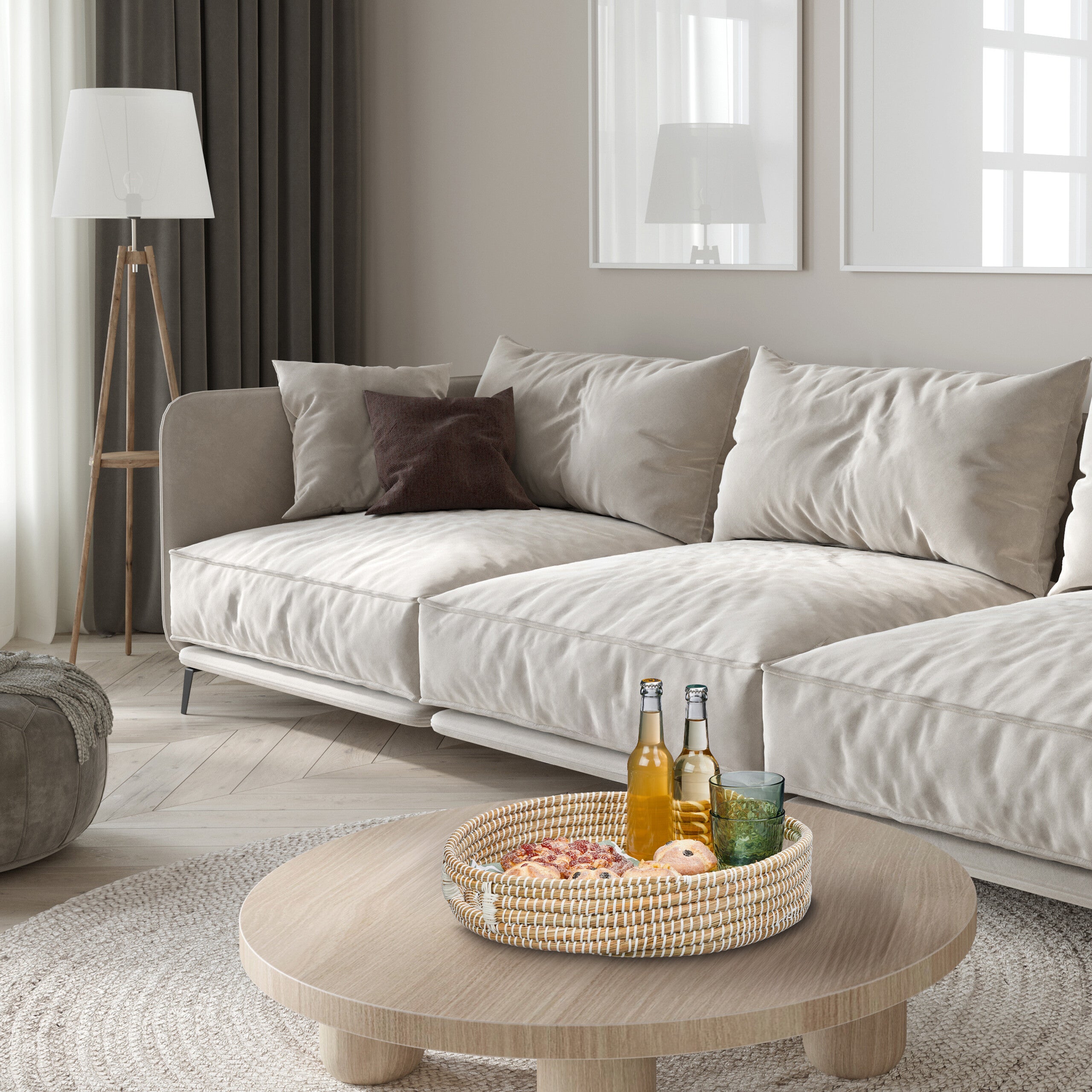 Relaxdays Vassoio Rotondo In Fibra Vegetale Con Manici – Perfetto Per Colazione A Letto E Serate Sul Divano