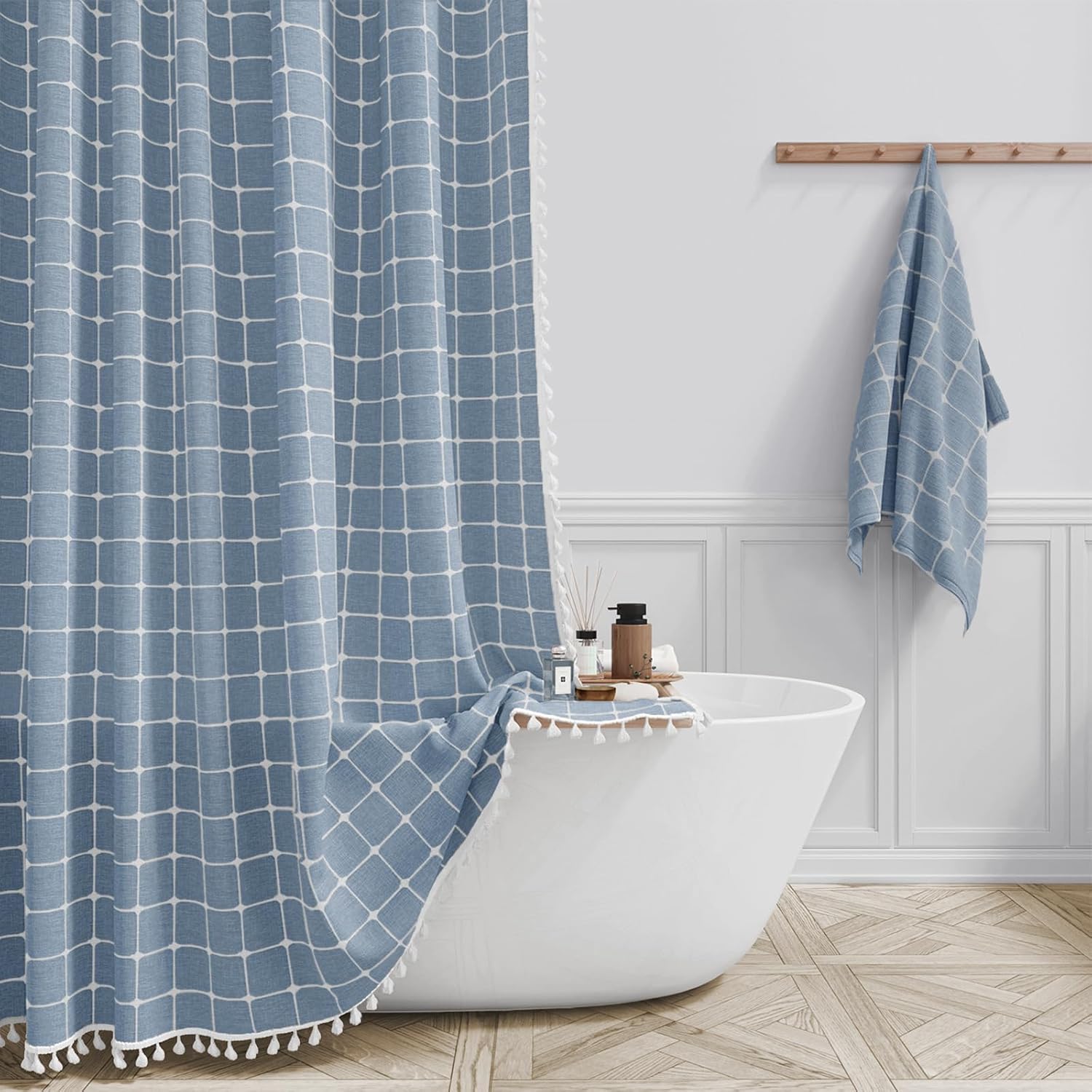 Tenda Doccia Bohémien In Lino E Cotone | 180x210 Cm Con Ricami | Set Con Ganci E Occhielli Antiruggine | Decorazione Bagno Elegante