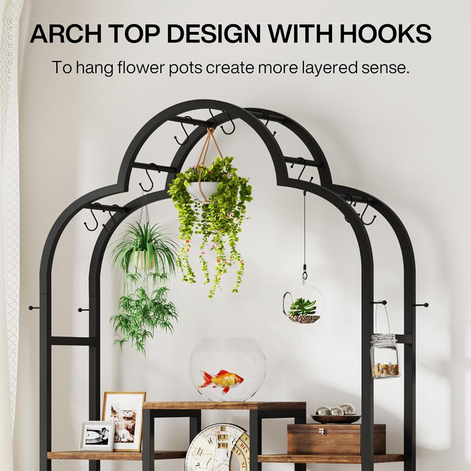 Tribesigns Support pour plantes d'intérieur à 6 niveaux, étagère arquée en métal de 190 cm,pour intérieur, jardin, balcon, salon - 7