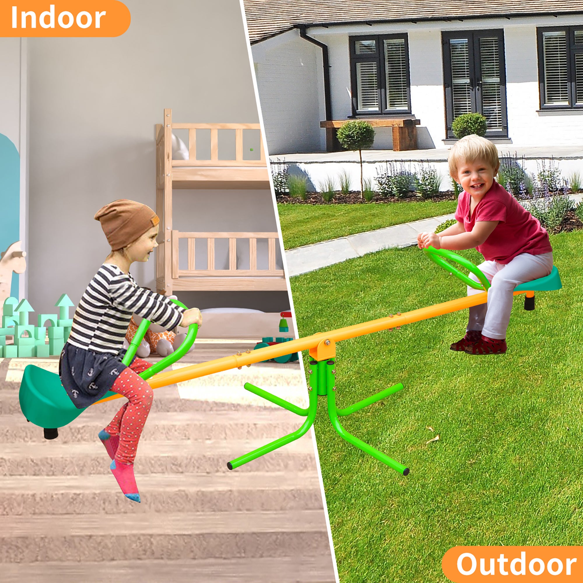 Balançoire double de 180,34 cm pour enfants, idéale pour les jeux d'extérieur, de jardin ou d'école. Antidérapante, coloris bicolore jaune et vert. - 8