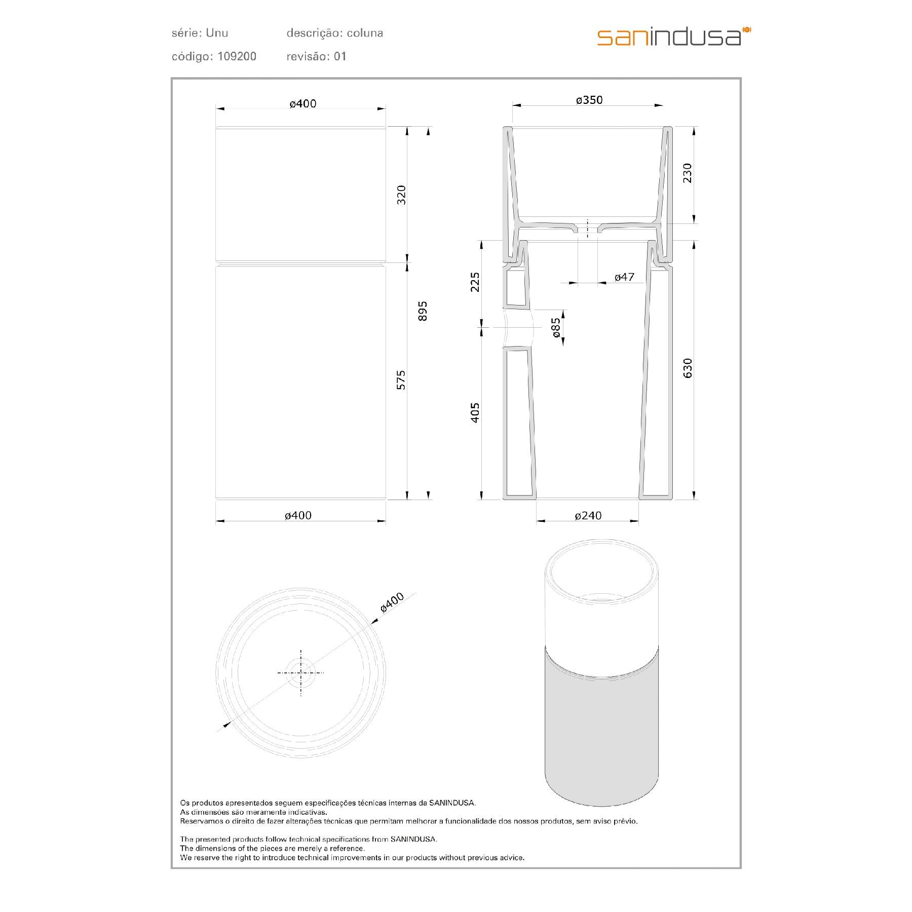 Colonne de lavabo Unu céramique traditionnelle SANINDUSA blanc - 3
