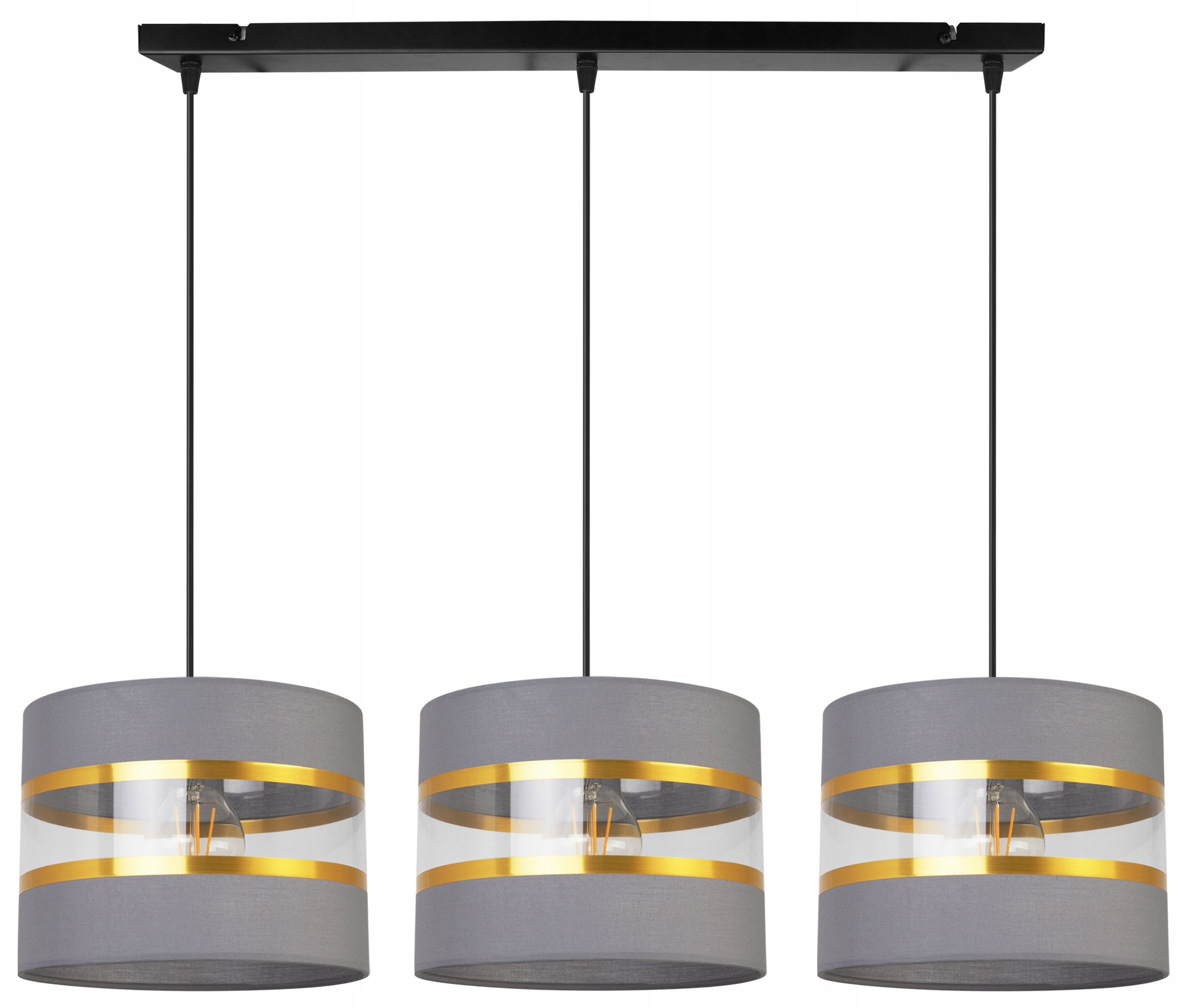 Lampa sufitowa wisząca Elegance Gold boho 3xE27 abażur walec czarno/szary Light Home LH