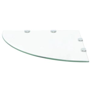BSM Marketing Mensola angolare in vetro temperato spessore 6 mm, 200 mm, per bagno, camera da letto, cucina, con grandi supporti cromati (trasparente