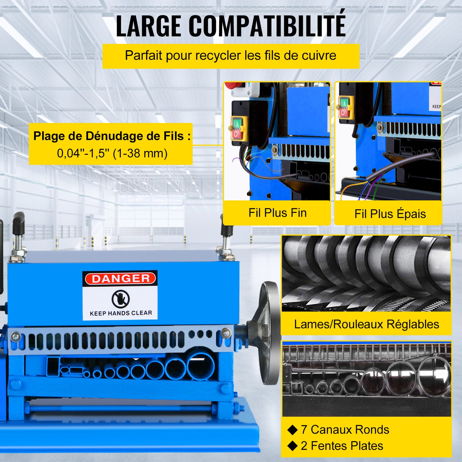 1.5-38MM Machine à dénuder automatique SucceBuy 370W Dénudeur de câbles métalliques 10 Lames Dénudeur de câbles électriques 15 M/Min - 5